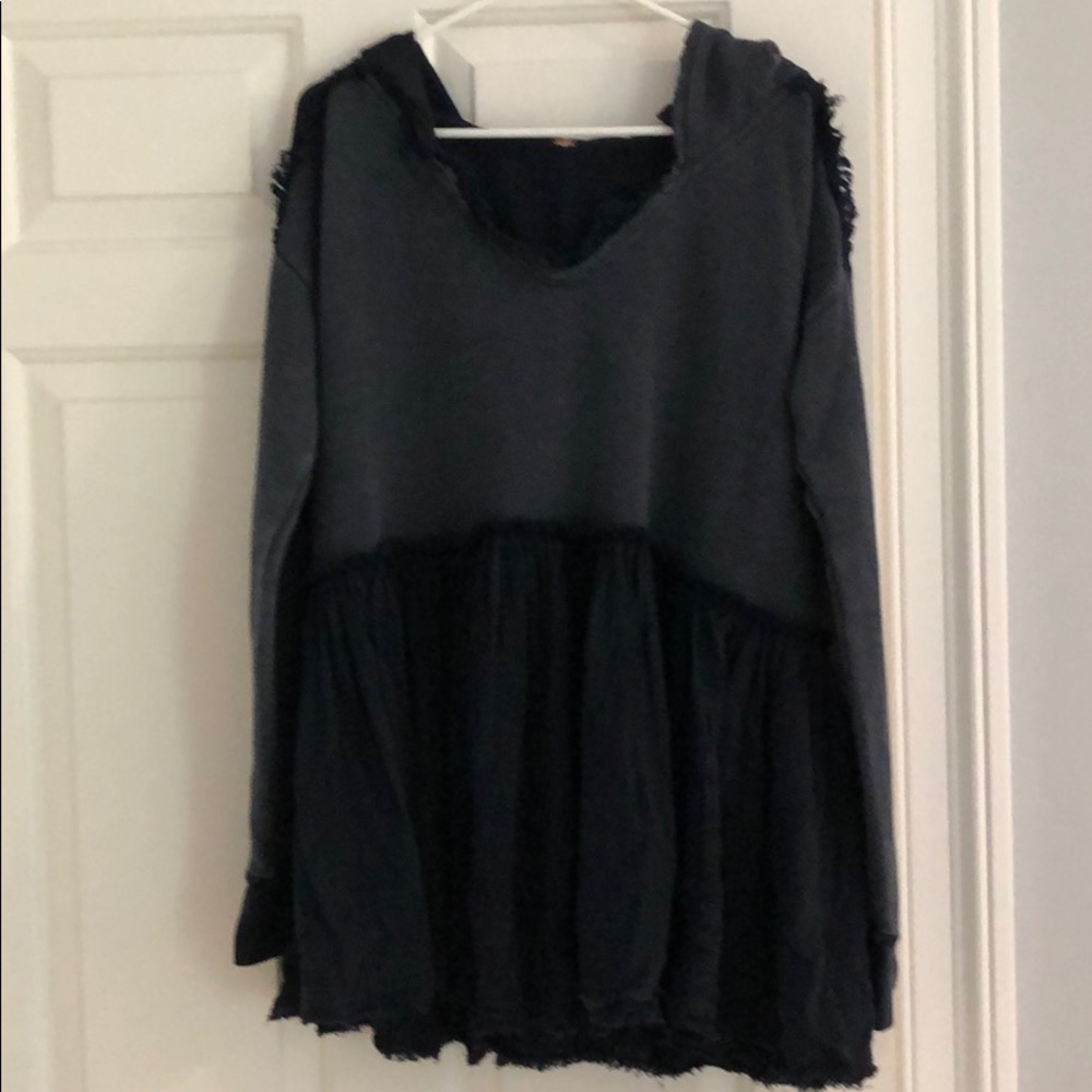 Free People Blue Pullover Hoodie Tunic